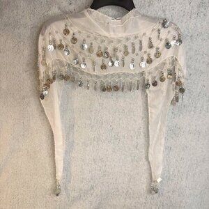 Belly Dancer Shawl, Waist wrap, Jingles, lightweight linen, Silver,  Used